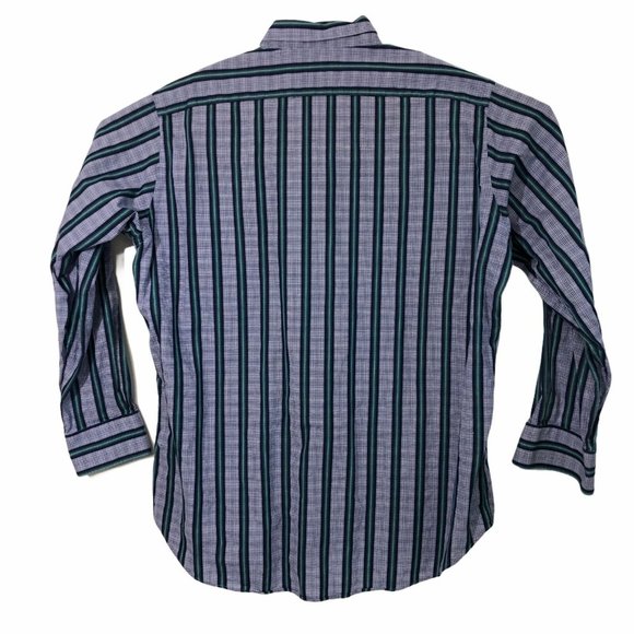 Thomas Dean Button Up Shirt Mens XXL Striped Checks Blue Long Sleeves Flip Cuffs - Picture 3 of 8